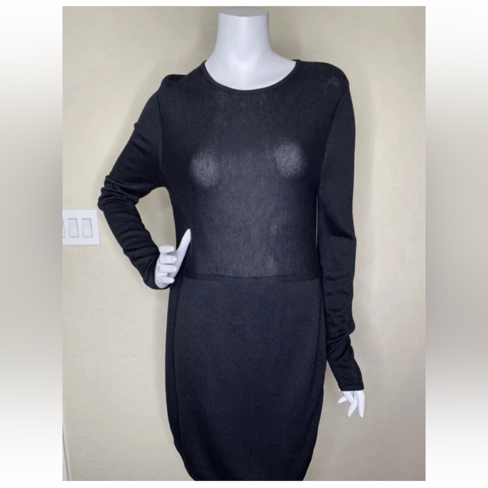 J JILL BLACK SIDE SPLITS LONG SLEEVE WOOL BLEND DRESS SZ S